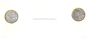 <b>Silver</b> Druzy Round Shape Gemstone Jewelry Gold Gold Plated Trendy Fashion Gift for Her <b>Stud</b> <b>Earring</b> <b>Set</b> - Product Image 4