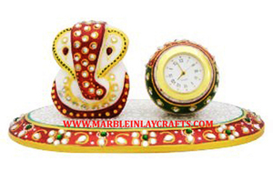Luxurious Natural Marble <b>Painted</b> Ganesh Chowki - Product Image 3