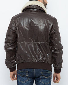 Chaqueta Bomber de Cuero de Cordero Italiano Marrón Oscuro de Alta Calidad con Cuello de Piel Desmontable - Product Image 3