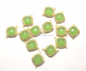 925 Sterling Silver Prehnite Calcédoine Pendentif Collier 12mm Coussin Forme Gemme Lunette Bijoux Bijoux Résultats Composants" - Product Image 4