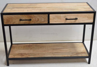 Mesa Consola Moderna de Metal Industrial y Madera Sólida Hecha a Mano, Duradera y de Lujo para el Pasillo o Sala de Estar