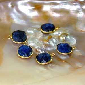 Bantal liontin safir berlapis emas perak murni batu permata biru liontin perhiasan grosir Set Bezel liontin safir kecil - Product Image 2