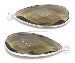 พลอยควอทซ์สโมคกี้พร้อมเครื่องประดับชุบเงินทำขั้วต่อแบบเหลี่ยมเพชรพลอยรูปทรงลูกแพร์ - Product Image 1