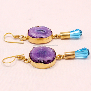 Pendientes de gota de cuarzo solar púrpura Vintage hermosa forma de lápiz diseño de declaración accesorio de moda - Product Image 2