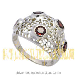 Anillo de piedras preciosas de granate natural, anillo de Plata de Ley 925 de diseño elegante para mujer, anillo Eternity Vermeil, joyería elegante - Product Image 2