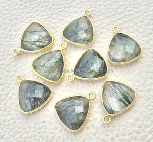 Connecteur de lunette en quartz hydro rutile noir plaqué or et rhodium Pendentifs de bijouterie et breloques de fête Pierre précieuse ronde à facettes - Product Image 4