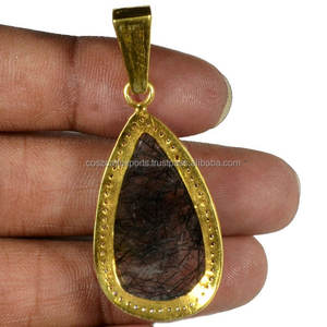 Connecteurs en laiton plaqué or 10 mm en forme de poire, sertis de zircone cubique (CZ) et de rutile noir, pour boucles d'oreilles et colliers - Vente en gros - Product Image 2