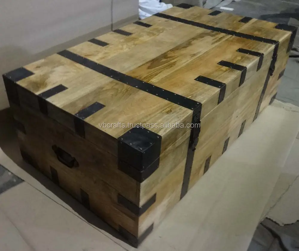 Estilo Industrial antiguo indio Mango madera Sandook tesoro utilidad juguetes herramientas paños coleccionables caja de almacenamiento