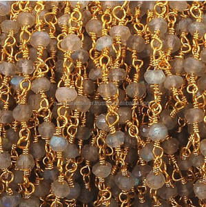 Cadena con cuentas de piedras preciosas de labradorita con oro Vermeil para bodas, regalos, compromisos o fiestas - Product Image 2