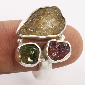 Anillos de producto 2024 más vendidos, Plata de Ley 925 sólida, turmalina natural y amatista, piedras en bruto, joyería - Product Image 2