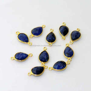 Bracelet à double boucle Silvercrowninc Modèle 002 avec breloque en zircon bleu 9x13MM, pierre précieuse facettée en forme de poire et connecteur à sertissage, fabriqué en [lieu de fabrication] - Product Image 1