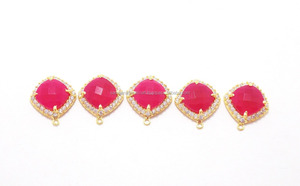 Conectores bohemios hechos a mano con bisel de piedras preciosas naturales Zirconia cúbica Rosa caliente Calcedonia piedra natal joyería Material de piedra - Product Image 2