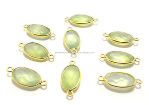 เครื่องประดับแฟชั่นทั้งหมด Sameer Art & Craft Single & Double Bail Oval,ตัวเชื่อมต่อ Bezel Gold Prehnite Chalcedony 12X16มม. - Product Image 2