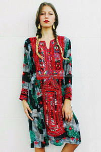 <b>Handmade</b> Traditional Banjara Style Ethnic Balluchi Women Dress in Multi Color Cotton Chiffon - Product Image 2