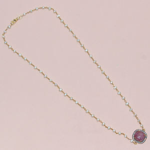 สร้อยคอเงินแท้925อัญมณีแซฟไฟร์สีแดงพร้อมลูกปัดมุกชุบทองสำหรับงานเลี้ยงหรือวันครบรอบดีไซน์ล่าสุด - Product Image 1