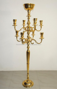 Candélabre à 9 bras plaqué or centre de table métallique brillant pour mariage église table à manger décoration candélabre de sol - Product Image 2