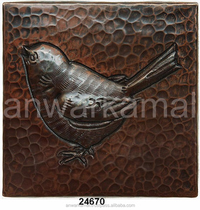 Hoja de cobre martillado Revestimiento de pared Diseño de pájaro decorativo Azulejo de cobre - Product Image 2