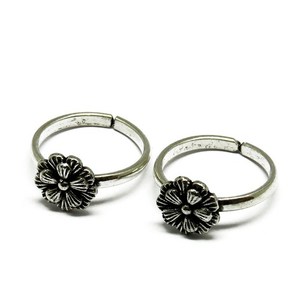 Fine Work Flower Oxidized Plain <b>Silver</b> 925 Sterling <b>Silver</b> <b>Toe</b> <b>Rings</b> Handmade - Product Image 3