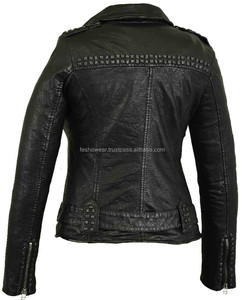 Hot Girls Chic Cuir Biker Style Vestes Célébrité Inspiré En Cuir Véritable Slim Fit Moto Survêtement OEM Conception Personnalisée - Product Image 3