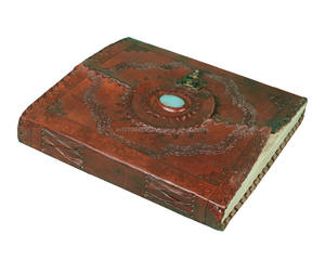 Handmade cổ điển 100% Da Chính Hãng máy tính xách tay & phác thảo cuốn sách hoặc nhật ký với đá Studded Flap trên trang bìa với Antique Brass C khóa - Product Image 2