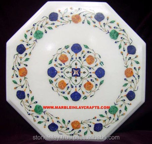 Haut de Table blanc pur incrusté de marbre fait à la main, bar - Product Image 1