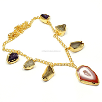 Collier pour femme en alliage plaqué or 22 carats sans nickel, couleur dorée, avec breloques en agate druzy, design simple et classique, idéal pour les fêtes
