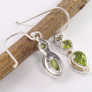 Đáng Yêu Tôn Giáo Dangle Bông Tai Tự Nhiên Màu Xanh Lá Cây Peridot Lê Và Vòng Mặt Đá Quý 925 Rắn Sterling Bạc Đồ Trang Sức - Product Image 2