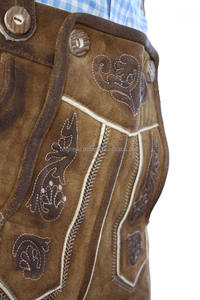 Pantalones Cortos Bávaros Tradicionales Alemanes para Hombre Beerfest, Lederhosen, Cortos hasta la Rodilla, Resistentes al Viento, de Gamuza Bicolor, Cuero de Cabra Dulce de 1.2mm - Product Image 3