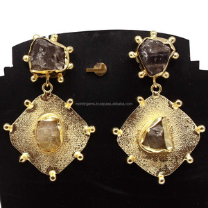 Raw Rough 2 Stone Long Patti Raver Stick <b>Stud</b> Jewelry <b>Earrings</b> Designs for Womens and <b>Girls</b> - Product Image 2