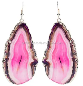 PLATED AGATE SLICE EARRING FROM BRAZIL