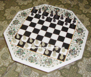 Indian Marble Inlay <b>Chess</b> Design <b>Table</b> Top, Marble Inlay Coffee <b>Table</b> Tops - Product Image 1