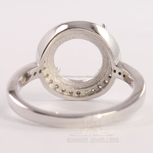 Anillo de compromiso de Plata de Ley 925, anillo semimontura redondo de 10 mm con zirconia cúbica, en todos los tamaños - Product Image 4