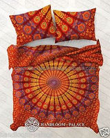 Ensemble de lit indien fait à la main Boho Mandala Hippie housse de couette drap de lit + 2 taies d'oreiller assorties tapisserie en coton couvre-lit ethnique