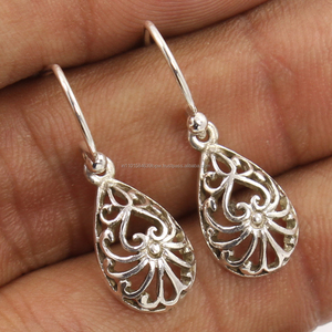 PLAIN No Stone Vintage Style 925 Boucles d'oreilles en argent sterling massif L-28 mm 1 1/8 "Lunette Setting Religieux pour les femmes - Product Image 1