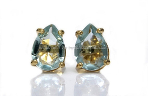 Swiss Blue Topaz Pear Prong Set <b>Stud</b> <b>Earrings</b> - Product Image 1