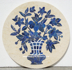 รอบหินอ่อนฝังตารางด้านบนที่มี Lapis หินการออกแบบ - Product Image 1