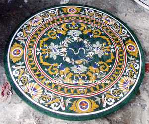 Inlaid Green Marble Dining Table Top, Indian Marble Inlay Table Top - Product Image 1