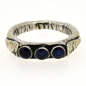 Cabochon Iolite Gemstone Ring 925 Sterling Silver Fashionable Bezel Setting Three Stone Ring Cadeau de mariage - Product Image 1