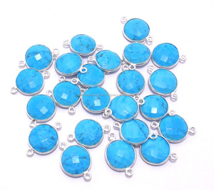 925 Sterling Silver Turquoise Gemstone Finding <b>Beaded</b> Jewelry Making Gold Plated Charm Bezel with Birthstone Connector Link - Product Image 1