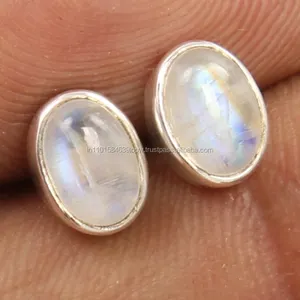 闪光彩虹月长石宝石925纯银耳环，时尚的耳环