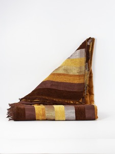 Wholesale 100% Natural Hand Woven Brown Yellow Plaid Fringed Edge Shawl Popular Wearable Blankets and <b>Scarves</b> Hot Sales Items - Product Image 4