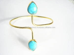 Turquoise & Gold Plated 925 Sterling <b>Silver</b> <b>Adjustable</b> Fine Bangle with Gemstone - Product Image 3