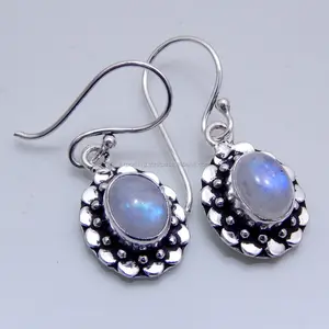 Casual Rainbow Moonstone Natural Gemstone 925 Sterling Silver Classy Jewellery,Silver Earring