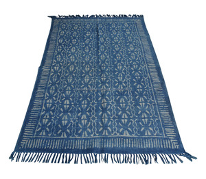 พรมปูพื้นพิมพ์ลายบล็อกด้วยมือ,พรมผ้าคอตตอนสีคราม - Product Image 1