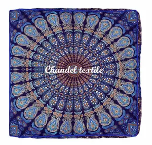 Mandala Square Floor Pillow Tapestry Meditation Cushion Cover Peacock 35" bohemian floor cushion cases boho seating decor art