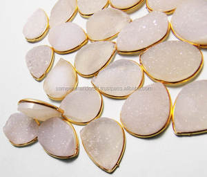 Pierre précieuse Druzy blanche en argent Sterling 925 avec connecteur de lunette de lien de fabrication de bijoux à la mode en forme de poire plaqué or - Product Image 3