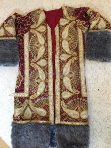 Women's Ethnic Fashion Traditional Velvet Winter Bomber Jacket with Puff Sleeves V-Neck Collar Unique Style Fur Trim Wool-Lined - Product Image 2