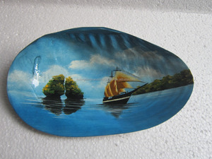 Halong Bay Landscape painted on Sea Shell made in Vietnam - Product Image 1