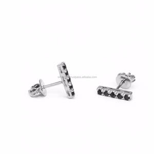 14K Rose Gold Bar Stud Pendientes 0,18 Ct Black Diamond Pave Joyería de moda Idea de regalo para mujeres - Product Image 3