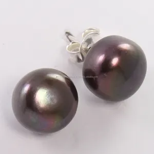 Orecchini con perno d'acqua dolce 925 in argento Sterling marrone naturale grigio con taglio rotondo orecchini di perle gioielli prezzo da grammi